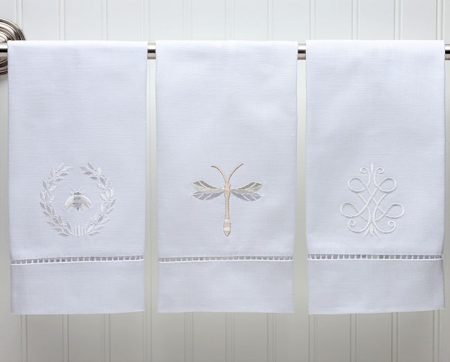 Guest Towel - White Linen/Cotton, Ladder Lace, Embroidered - Image 5