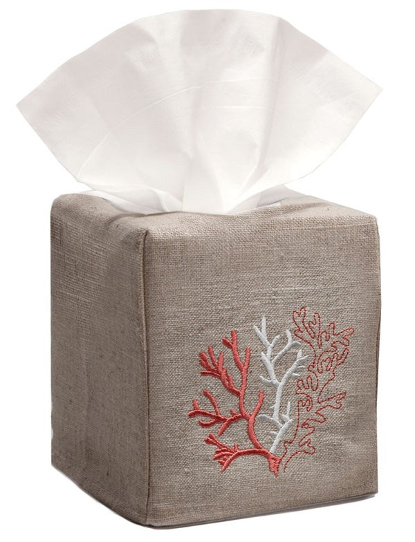 Tissue Box Cover, Natural Linen, Embroidered - Image 3