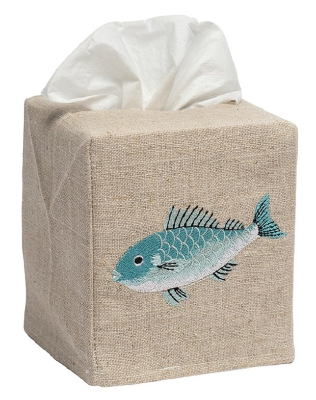 Tissue Box Cover, Natural Linen, Embroidered - Image 4