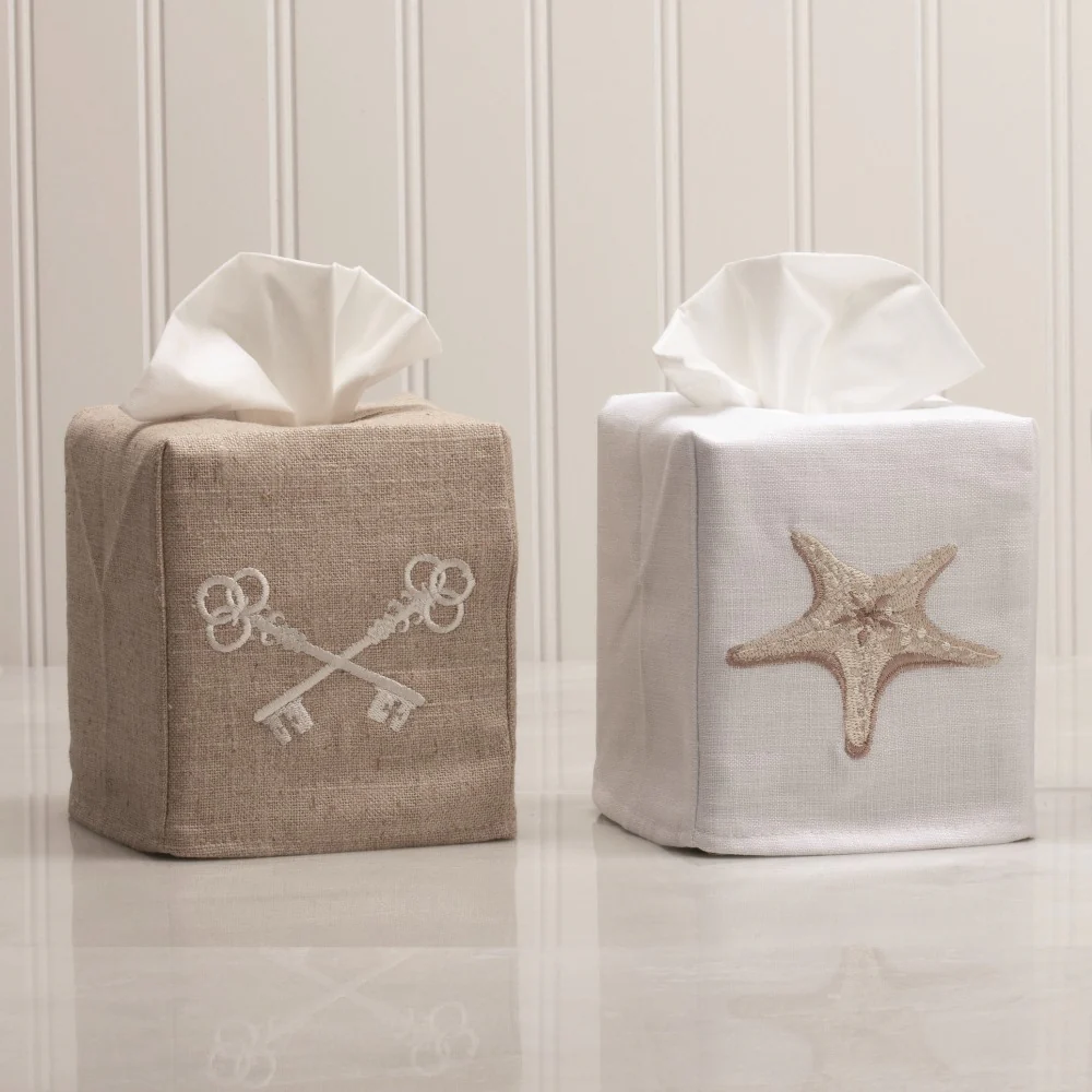 Tissue Box Cover, Natural Linen, Embroidered - Image 6
