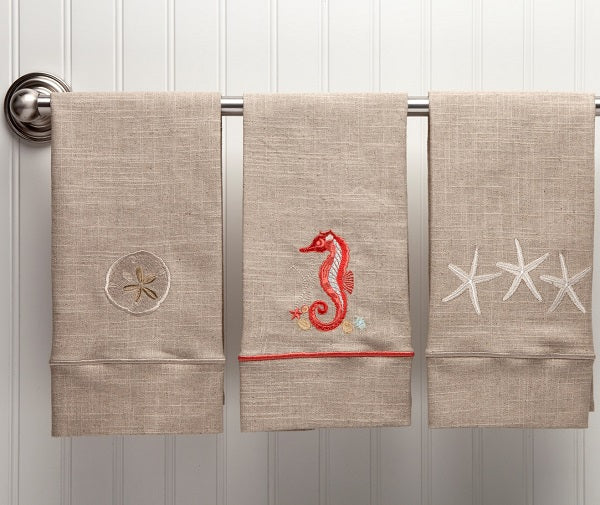 Guest Towel - Natural Linen, Satin Stitch, Embroidered - Image 5