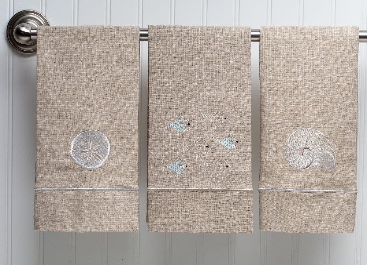 Guest Towel - Natural Linen, Satin Stitch, Embroidered - Image 7