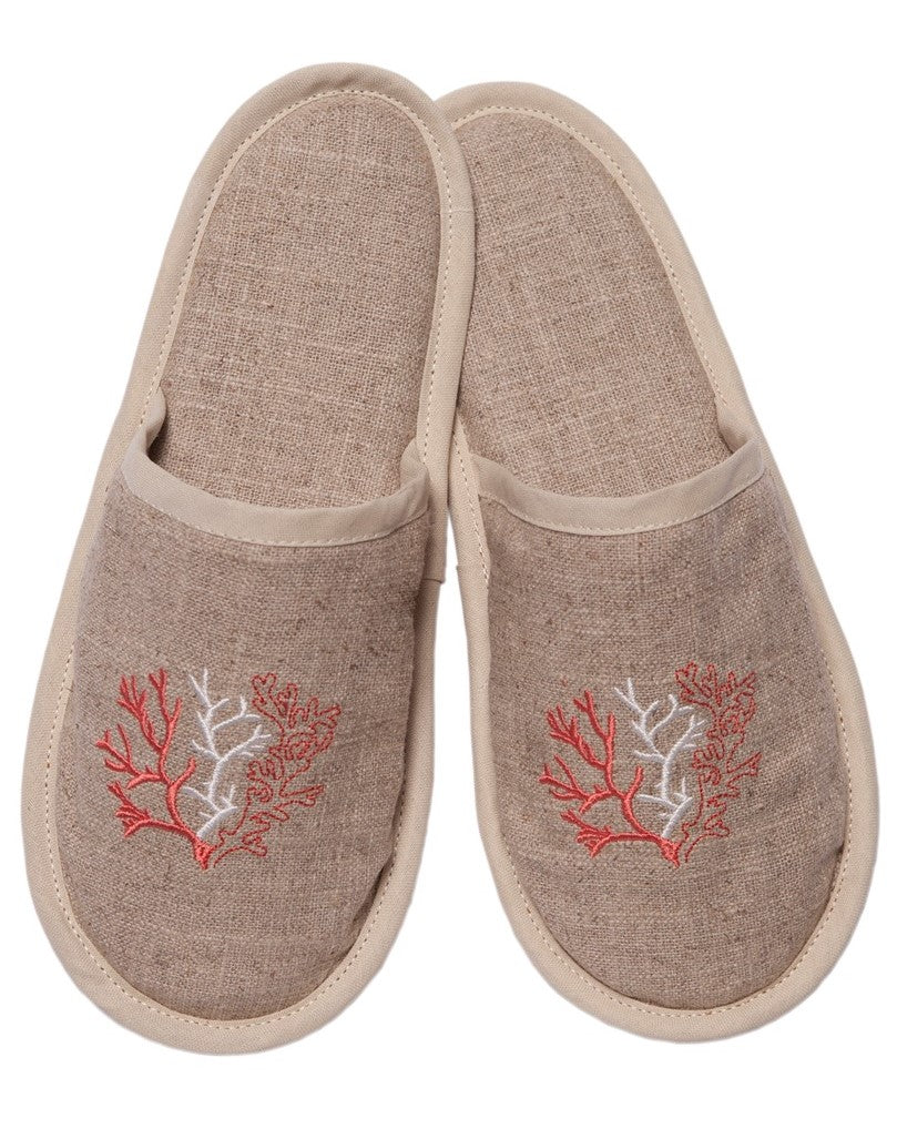 Slippers (Closed Toe) - Natural Linen, Embroidered - Image 2