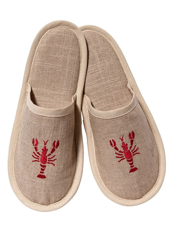 Slippers (Closed Toe) - Natural Linen, Embroidered - Image 3