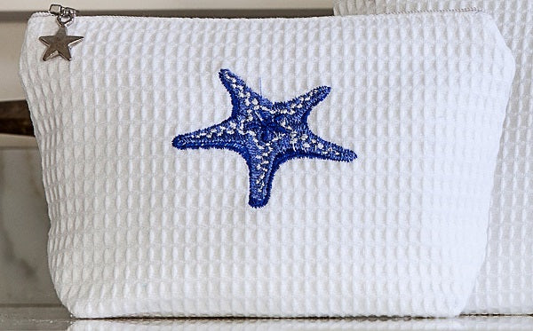 Cosmetic Bag (Small), Waffle Weave, Morning Starfish (Blue) - Image 2