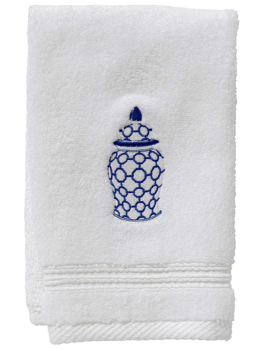 Guest Towel - White Cotton Terry, Embroidered - Image 2