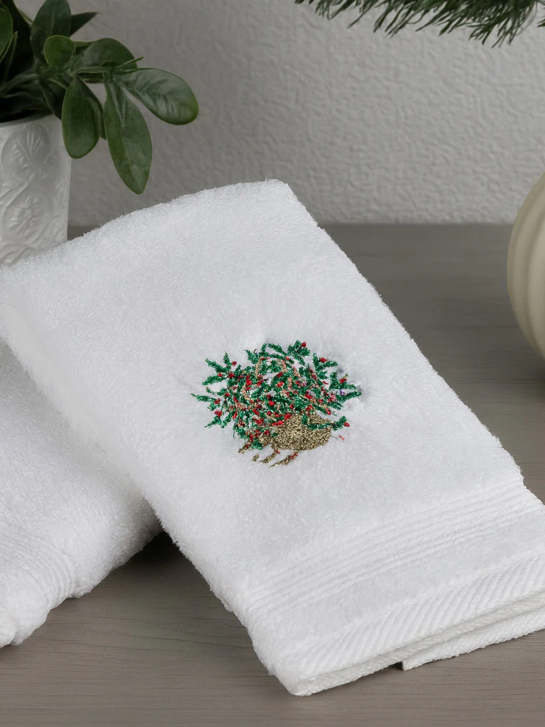 Guest Towel, Terry, Holly Basket (Green) - Image 2