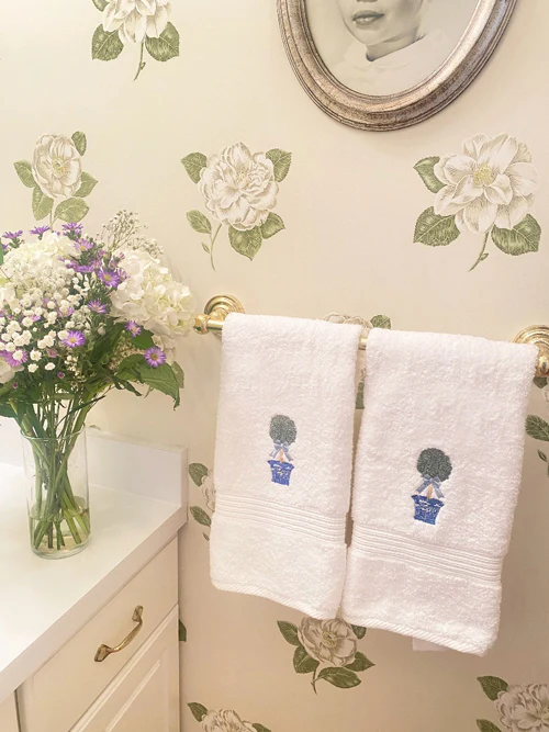 Hand Towel - White Cotton Terry, Embroidered - Image 3