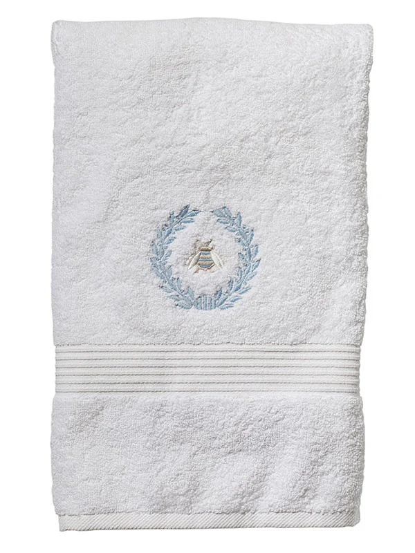 Bath Towel - White Cotton Terry, Embroidered - Image 3