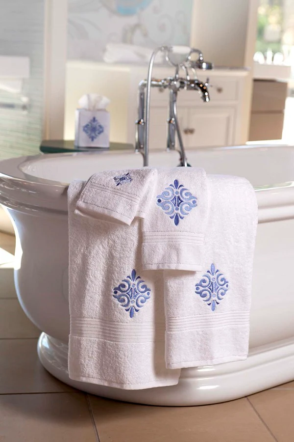 Bath Towel - White Cotton Terry, Embroidered - Image 4