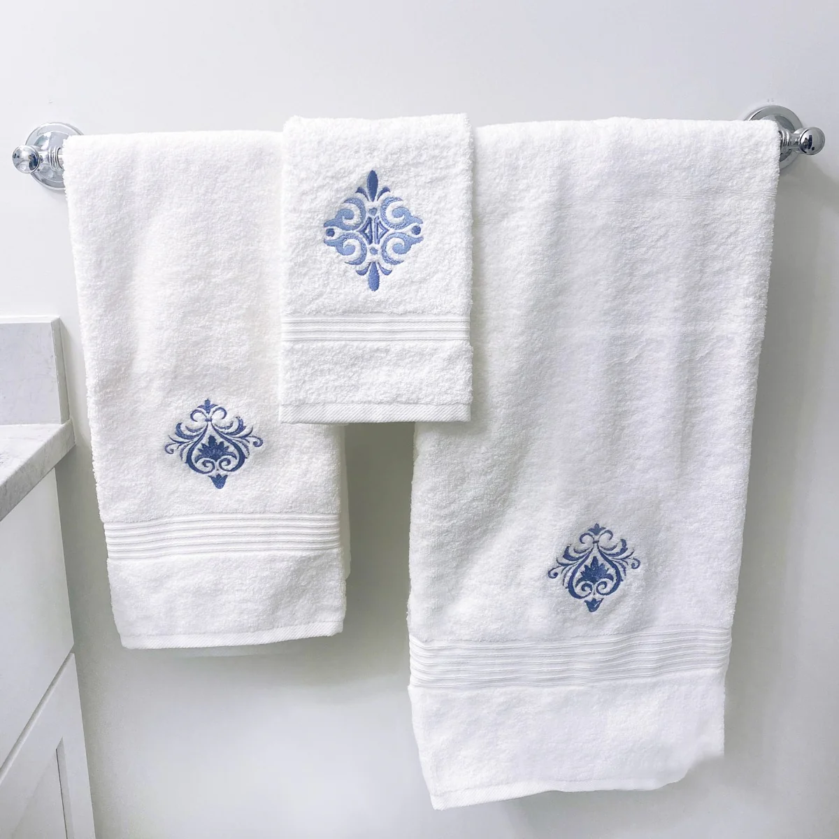 Bath Towel - White Cotton Terry, Embroidered - Image 7