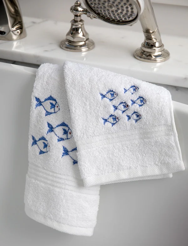 Wash Cloth - White Cotton Terry, Embroidered - Image 3
