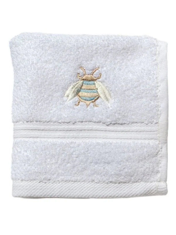 Wash Cloth - White Cotton Terry, Embroidered - Image 4