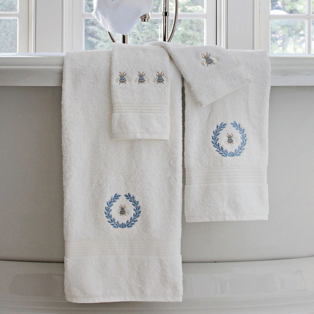 Wash Cloth - White Cotton Terry, Embroidered - Image 5