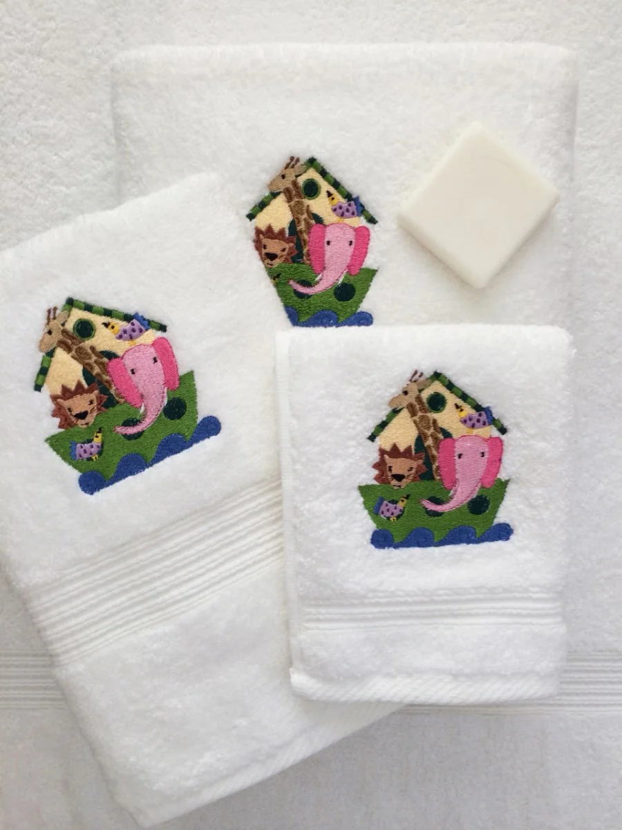 Wash Cloth - White Cotton Terry, Embroidered - Image 6