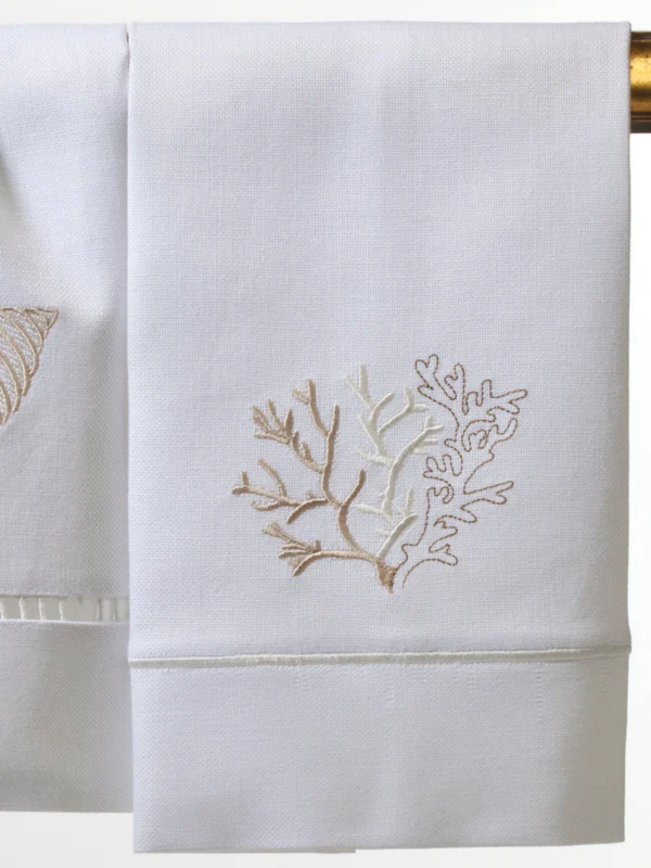 Guest Towel - White Linen/Cotton, Satin Stitch, Embroidered - Image 2