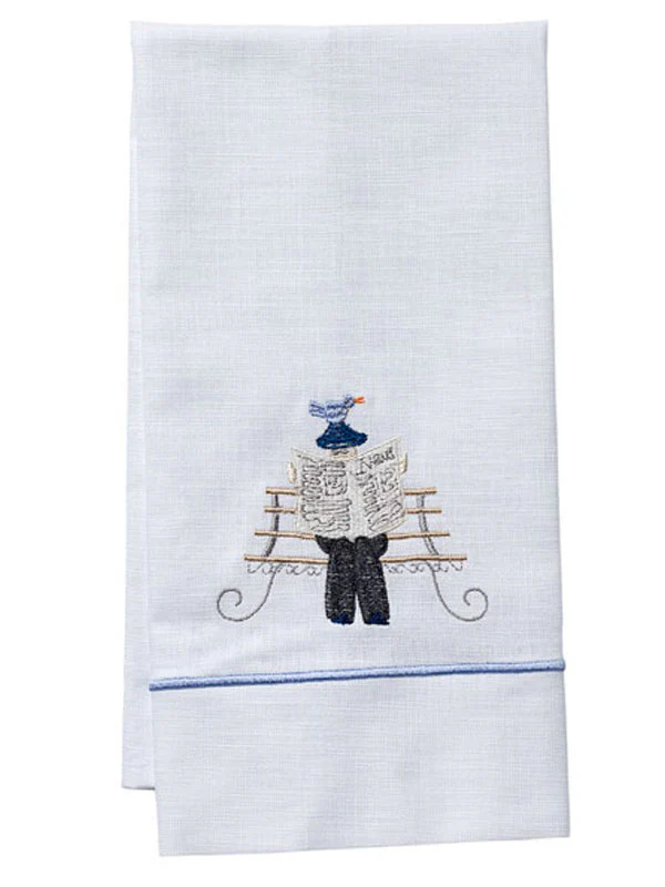 Guest Towel - White Linen/Cotton, Satin Stitch, Embroidered - Image 3