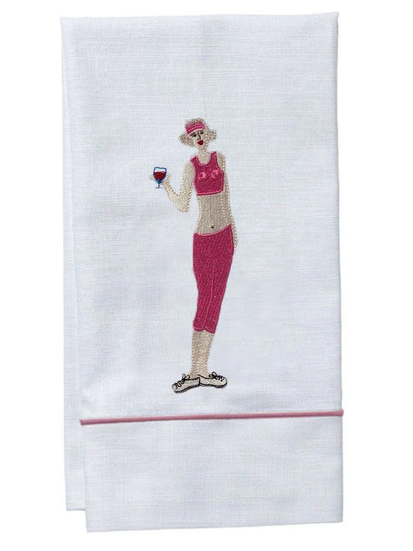 Guest Towel - White Linen/Cotton, Satin Stitch, Embroidered - Image 4