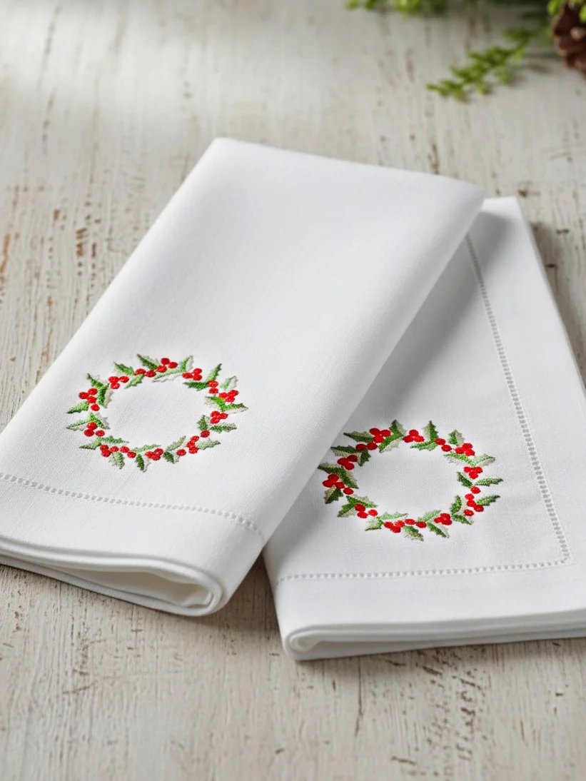 Dinner Napkin, Christmas Berry Wreath, Set of 2 - Image 5