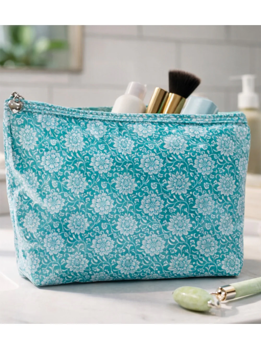 Cosmetic Bag (Medium), Gerbera (Aqua) - Image 2