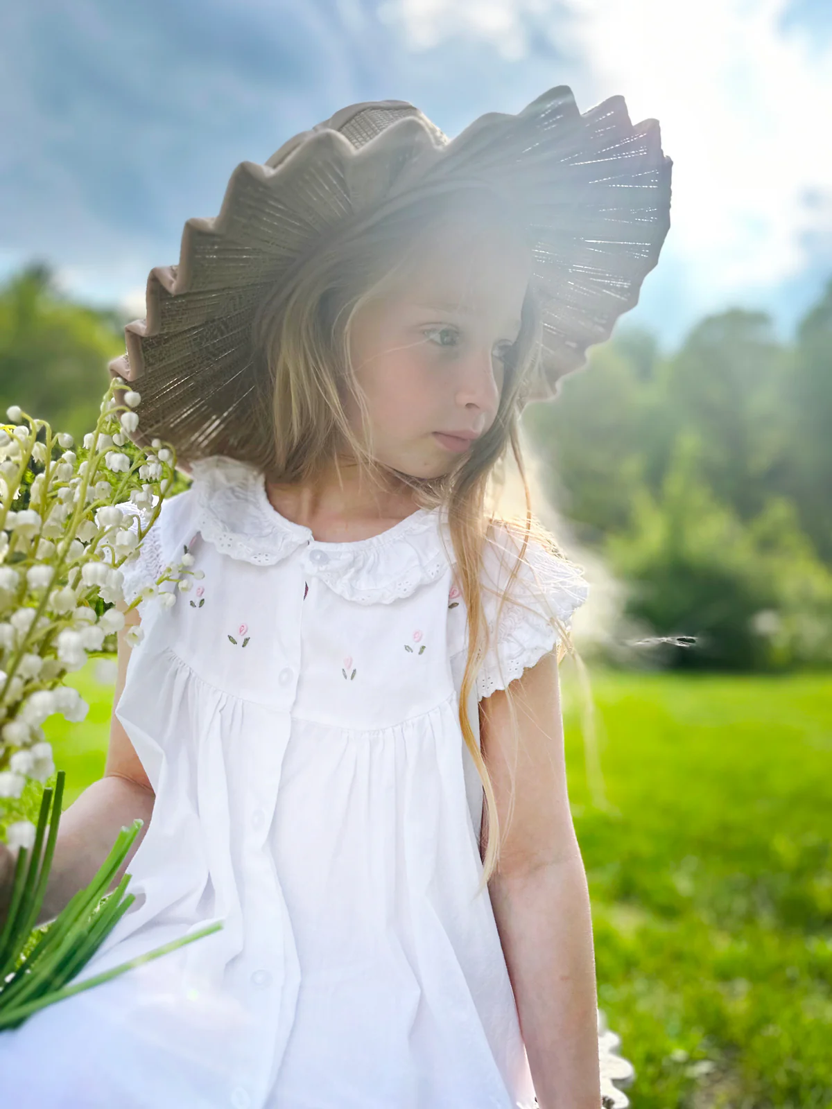 Gracie White Cotton Dress, Embroidered - Image 2