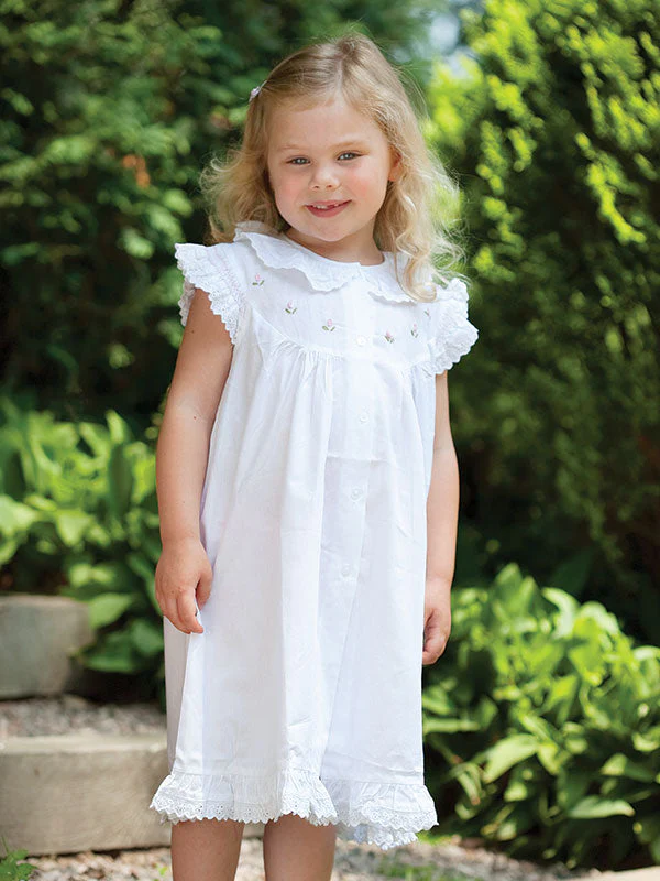 Gracie White Cotton Dress, Embroidered - Image 3
