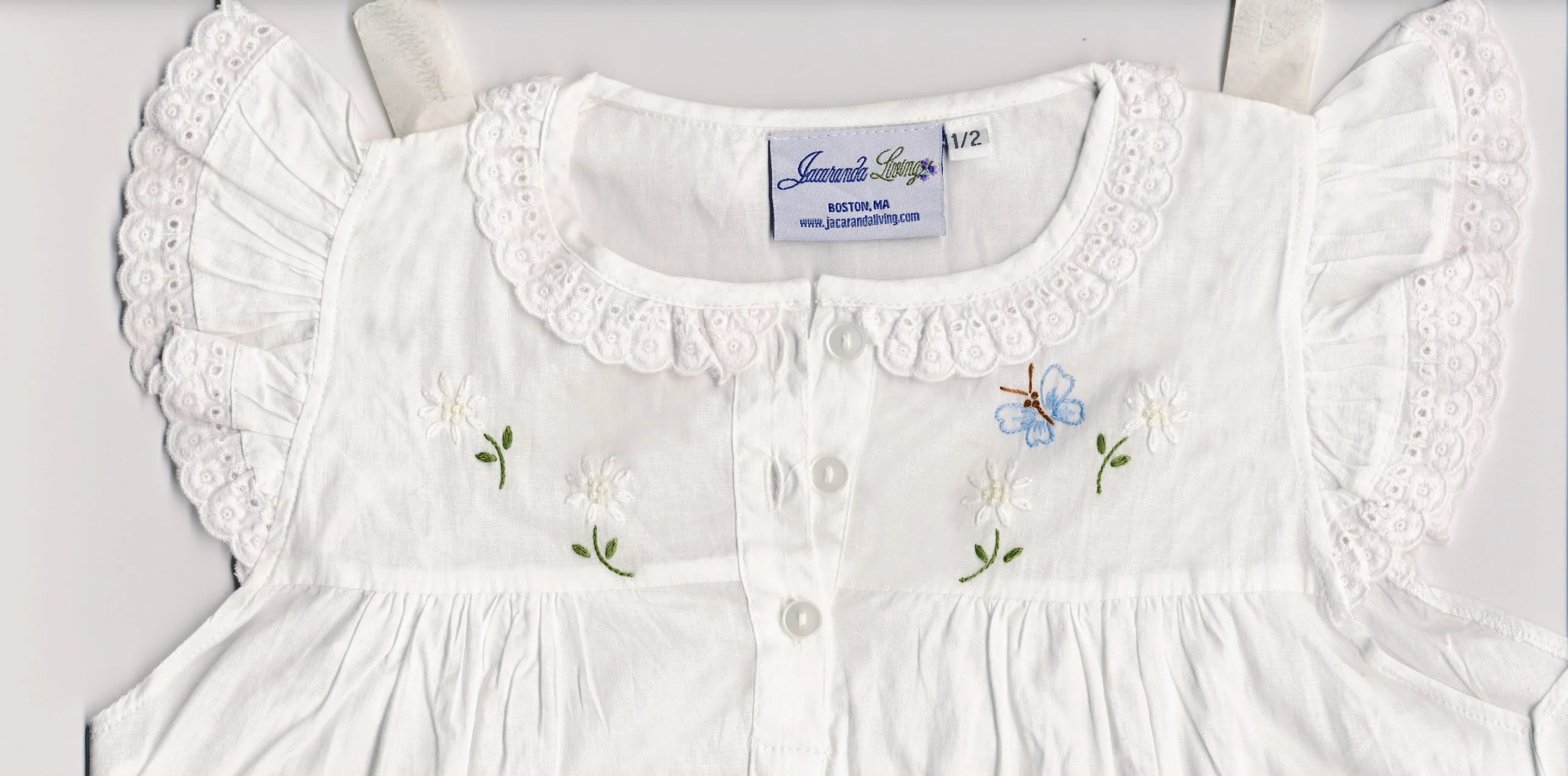 Lucy White Cotton Dress, Embroidered - Image 4
