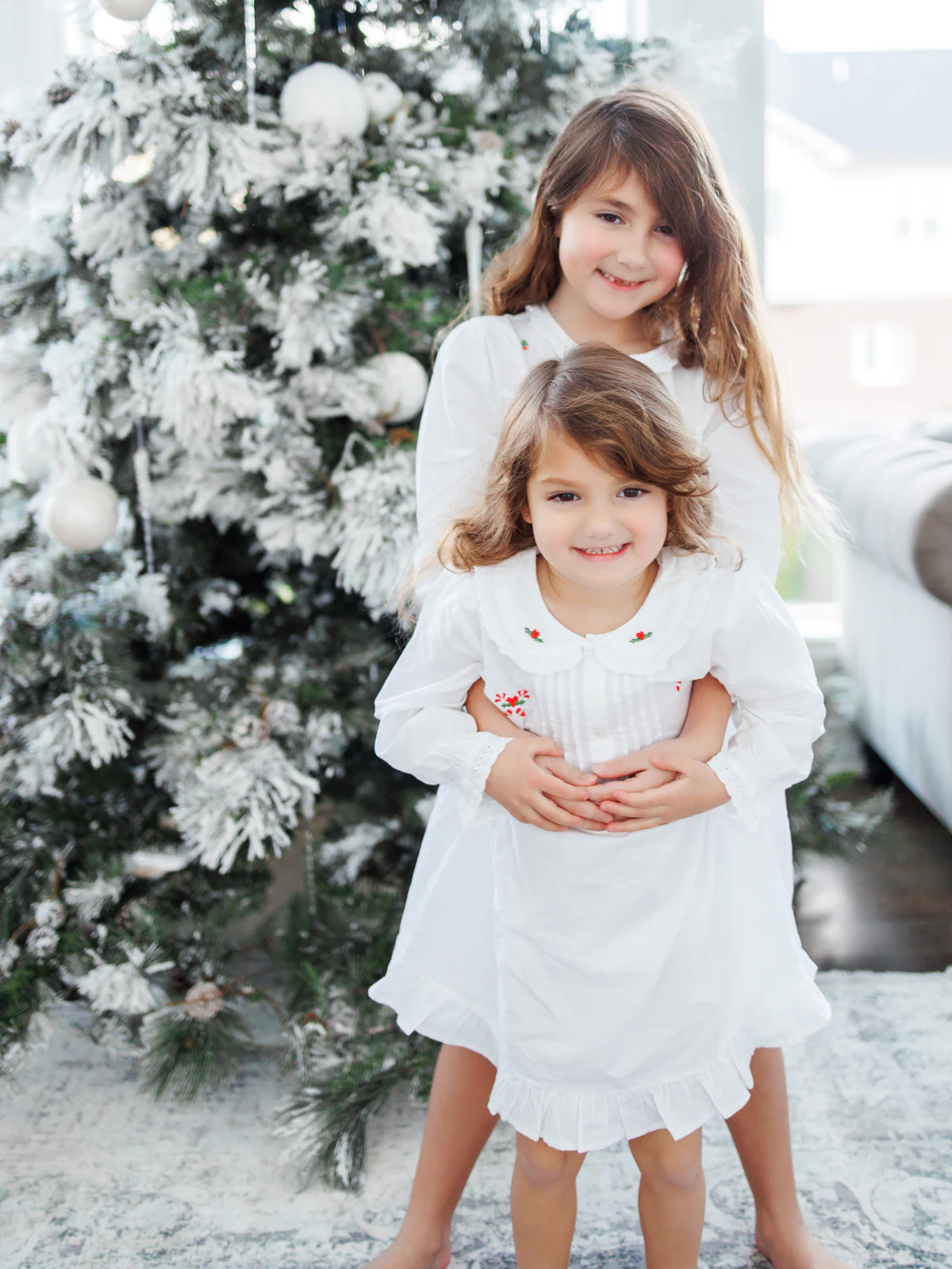 Christmas (Girls) White Cotton Dress, Embroidered - Image 3