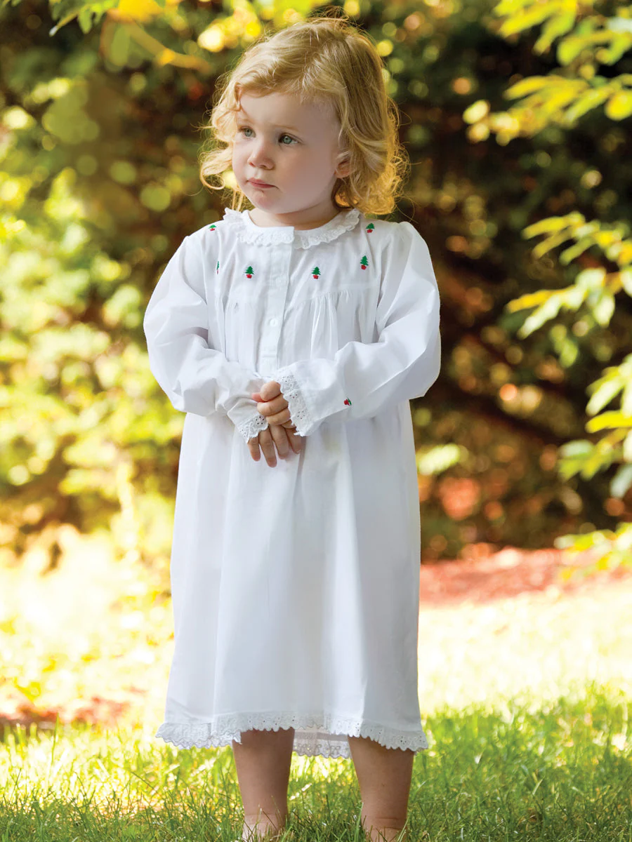 Christmas (Girls) White Cotton Dress, Embroidered - Image 5
