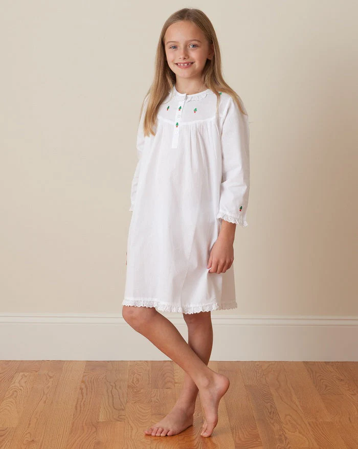 Christmas (Girls) White Cotton Dress, Embroidered - Image 6