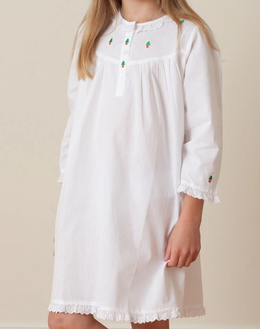 Christmas (Girls) White Cotton Dress, Embroidered - Image 7