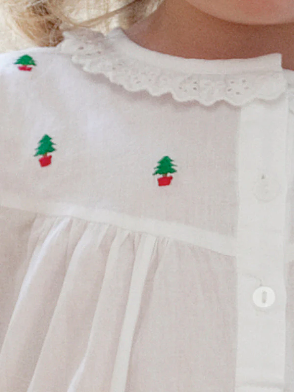 Christmas (Girls) White Cotton Dress, Embroidered - Image 8