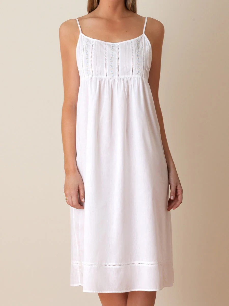 Elaine White Cotton Nightgown, Embroidered - Image 4