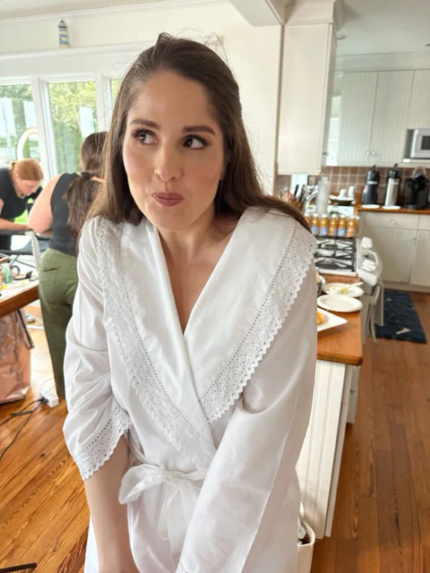 Bathrobe - White Cotton, Long Sleeve - Image 6