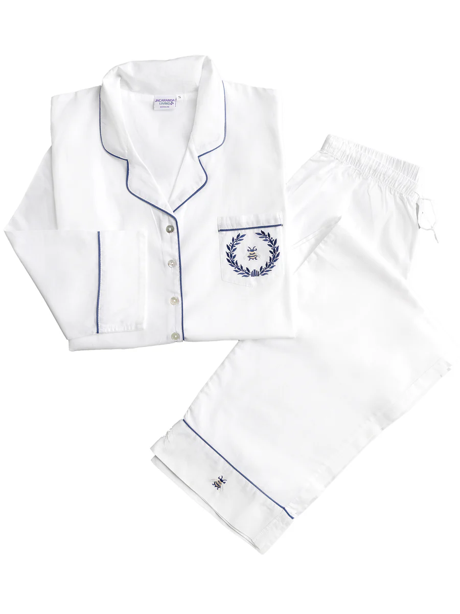 Lizzie White Cotton Pajamas, Embroidered - Image 3