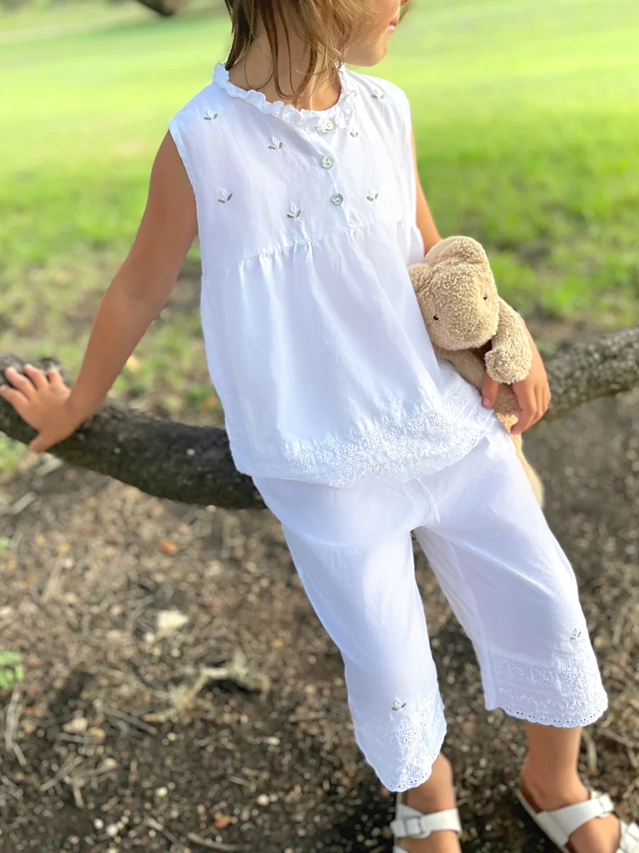 Rosie White Cotton Pant Set, Embroidered - Image 4