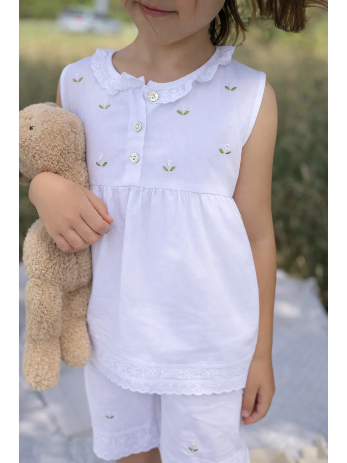 Rosie White Cotton Pant Set, Embroidered - Image 7