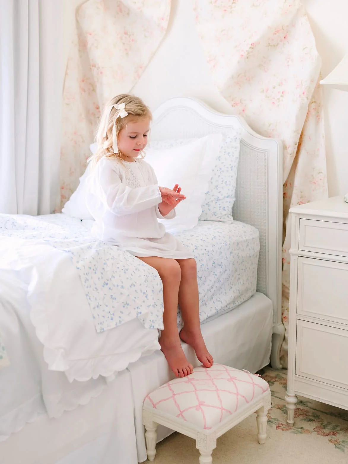 Sophia White Cotton Dress, Smocked - Image 2