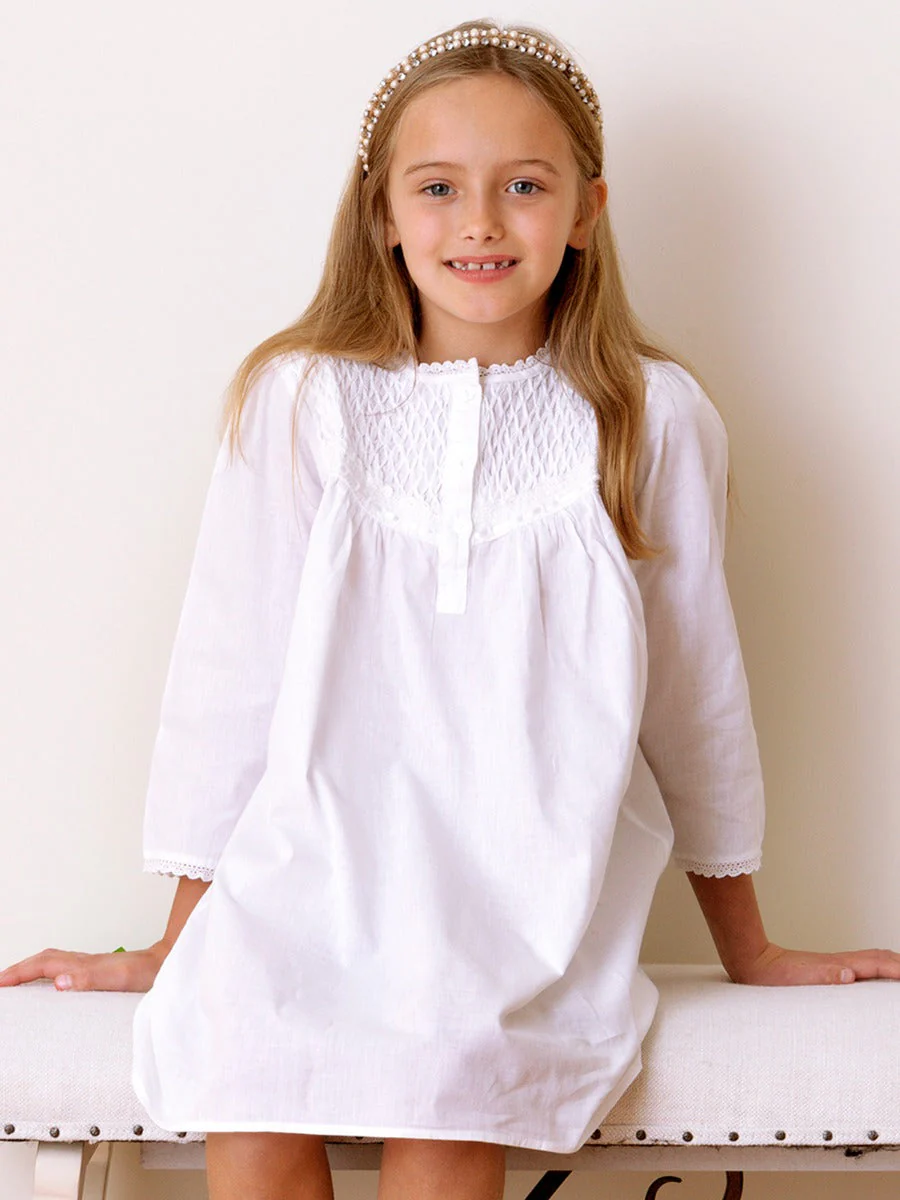 Sophia White Cotton Dress, Smocked - Image 8