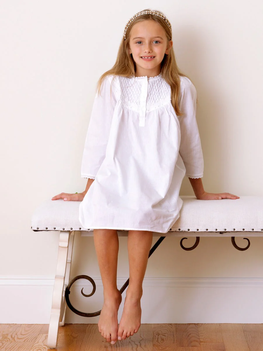 Sophia White Cotton Dress, Smocked - Image 9
