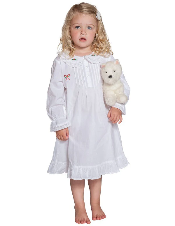 Candy Cane White Cotton Dress, Embroidered - Image 4