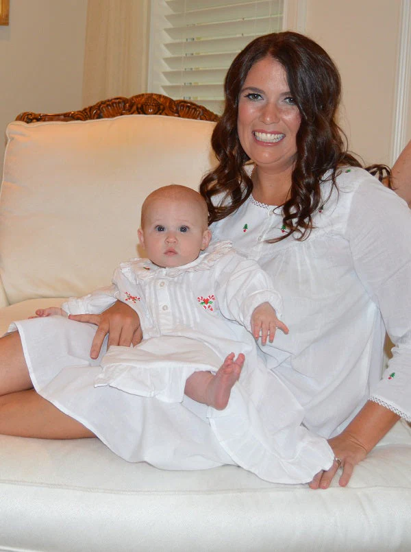 Candy Cane White Cotton Dress, Embroidered - Image 5