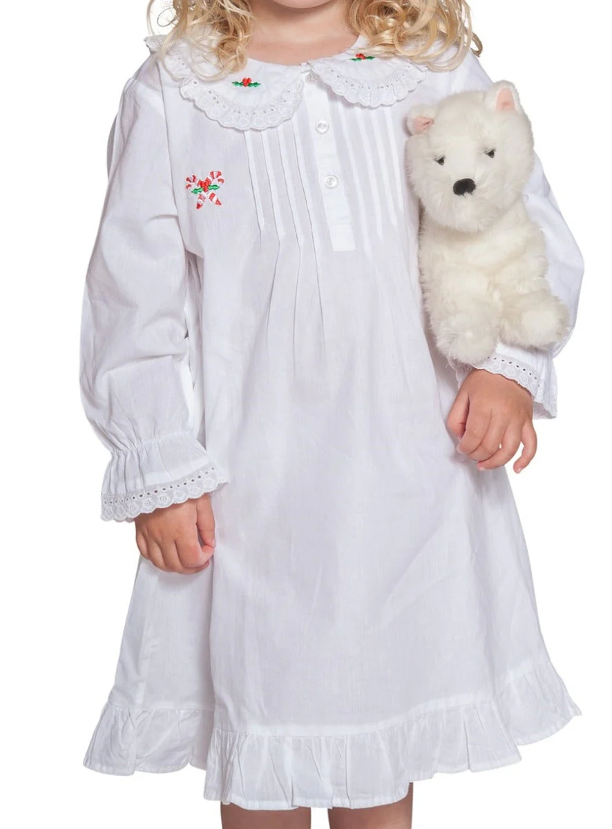 Candy Cane White Cotton Dress, Embroidered - Image 6
