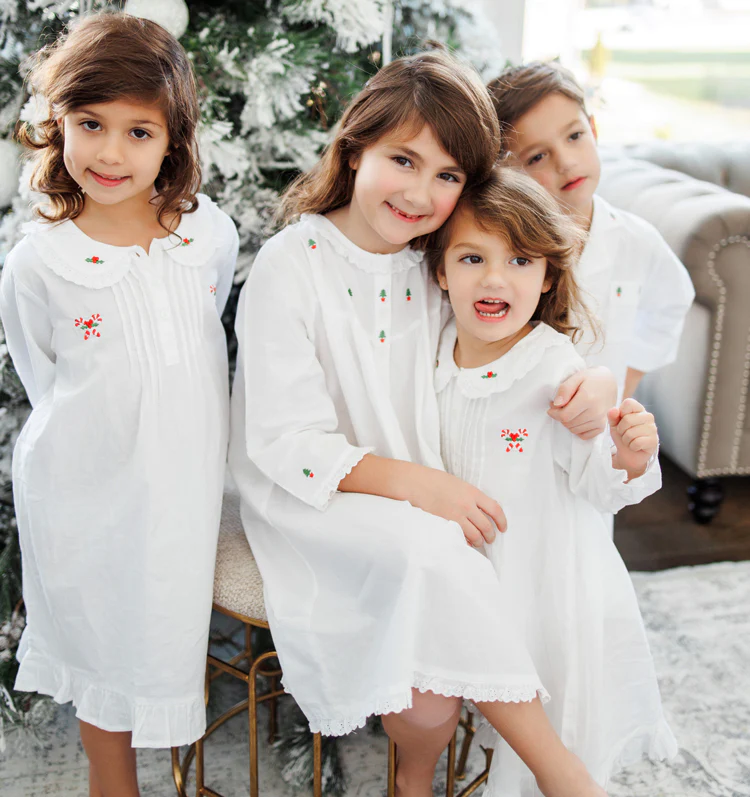 Candy Cane White Cotton Dress, Embroidered - Image 7