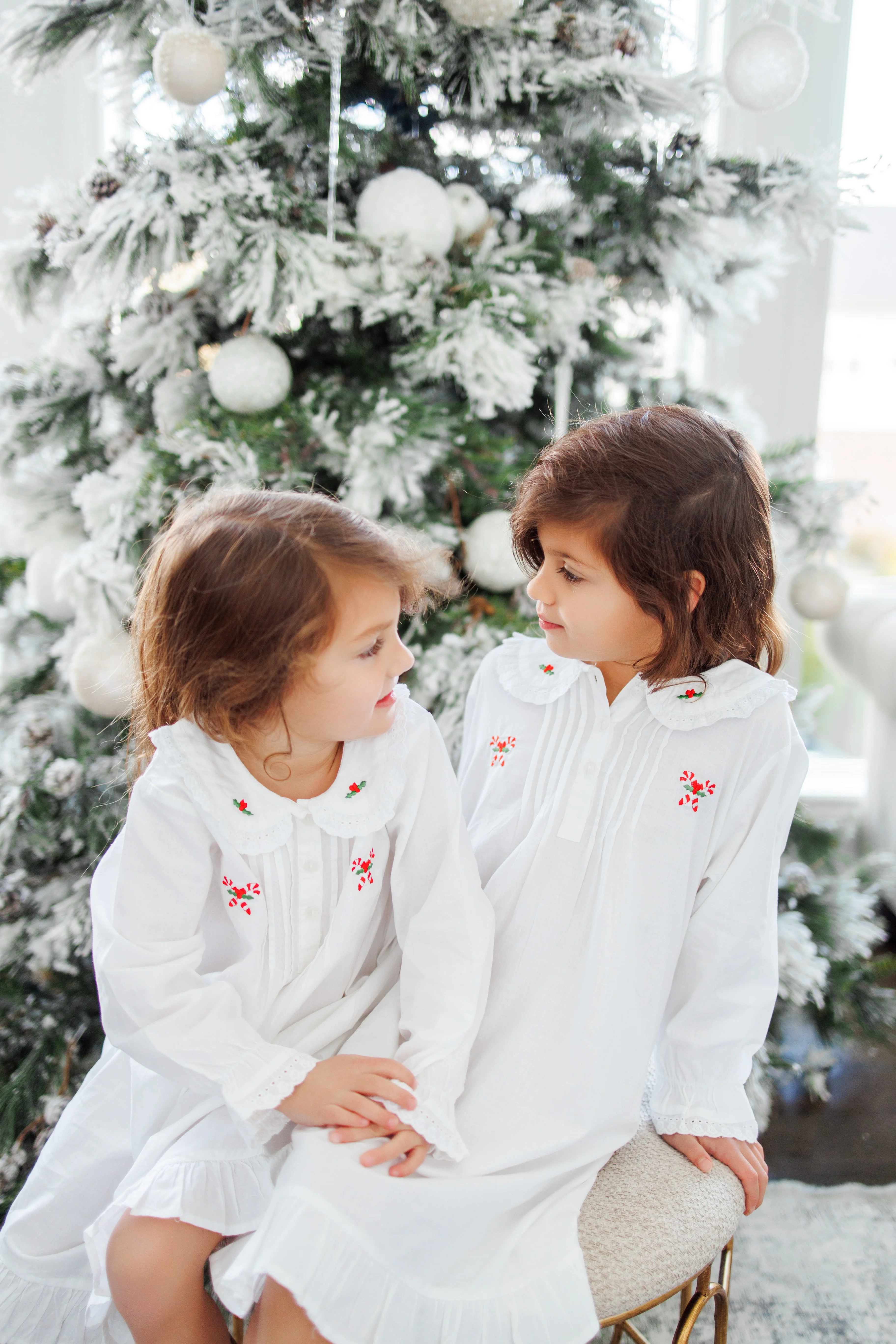 Candy Cane White Cotton Dress, Embroidered - Image 9