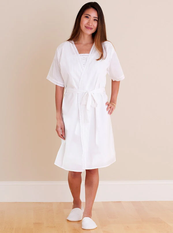 Bathrobe - White Cotton, Short Sleeve - Image 3