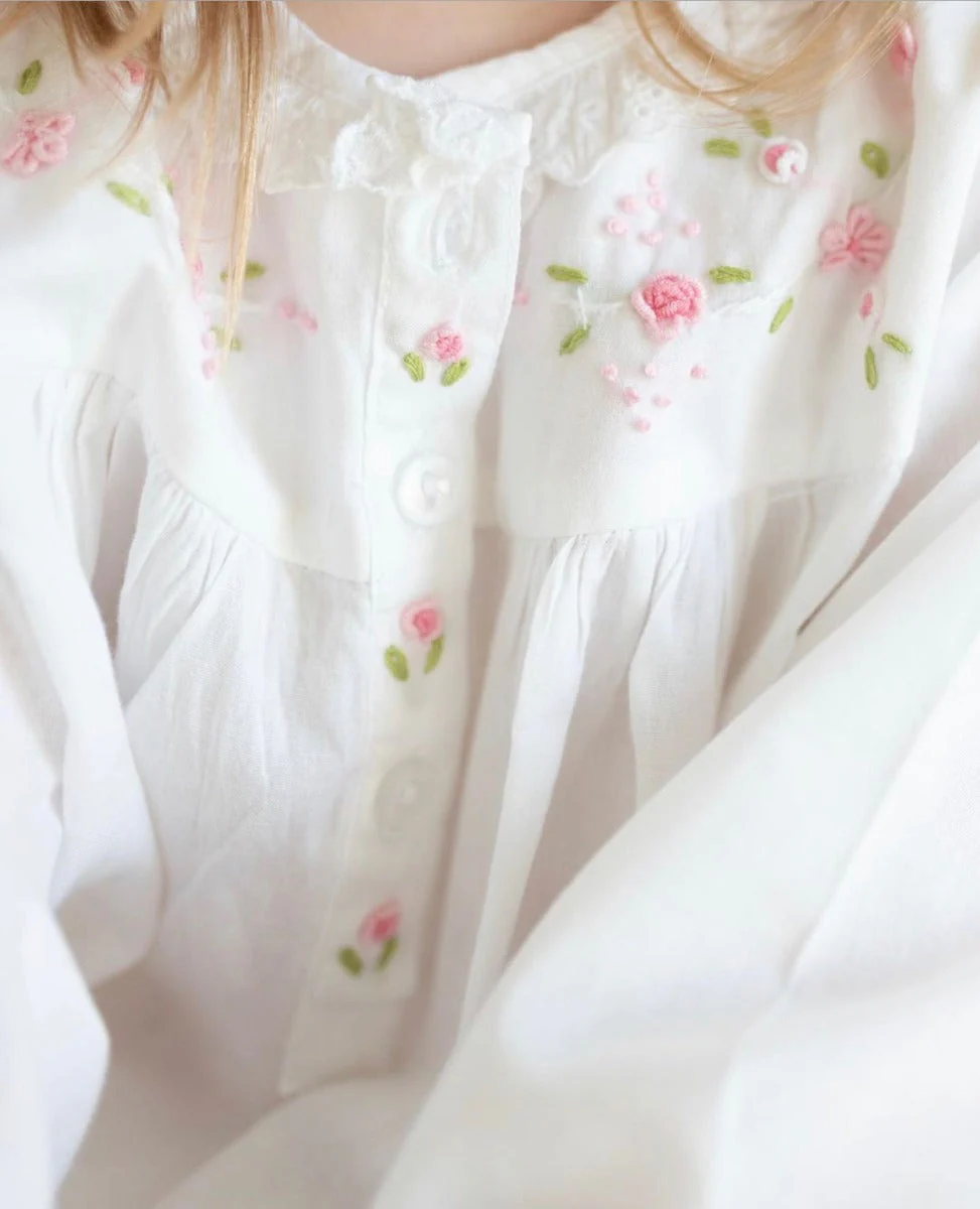 Ruby White Cotton Dress, Embroidered - Image 4