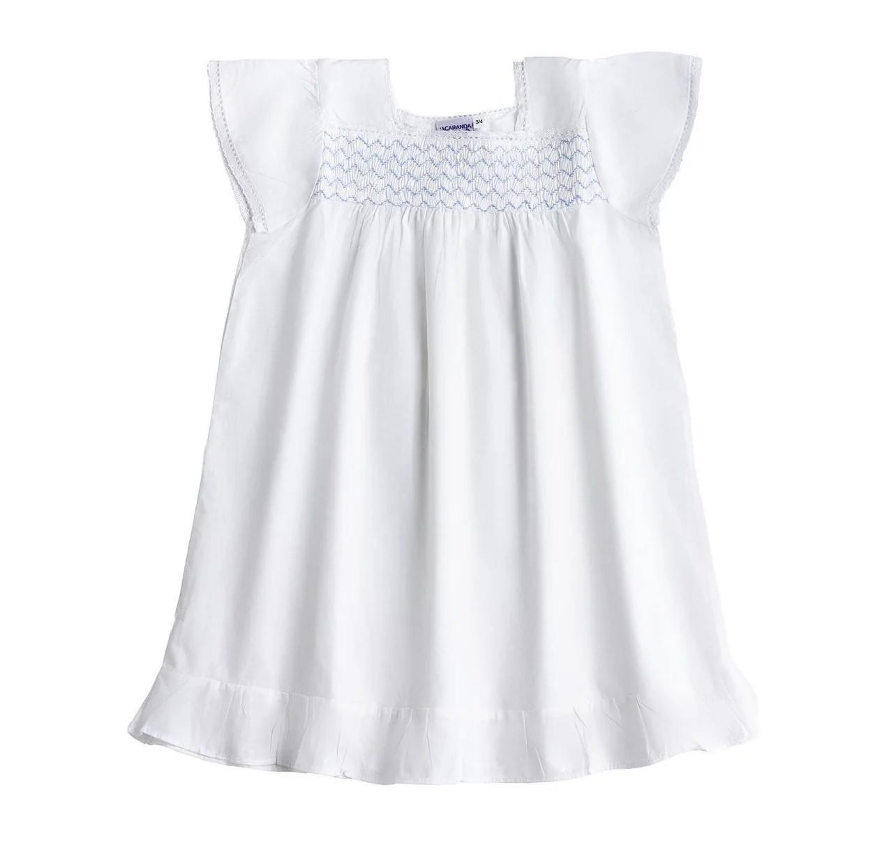 Amelia White Cotton Dress, Smocked - Image 2