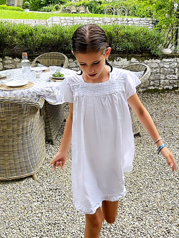 Amelia White Cotton Dress, Smocked - Image 3