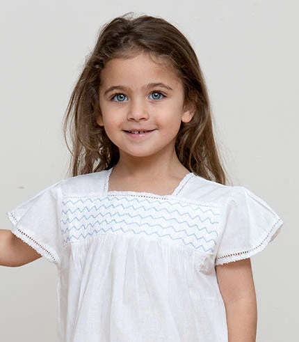 Amelia White Cotton Dress, Smocked - Image 4